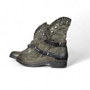 A.S.98 Olive Green Studded Combat Boots